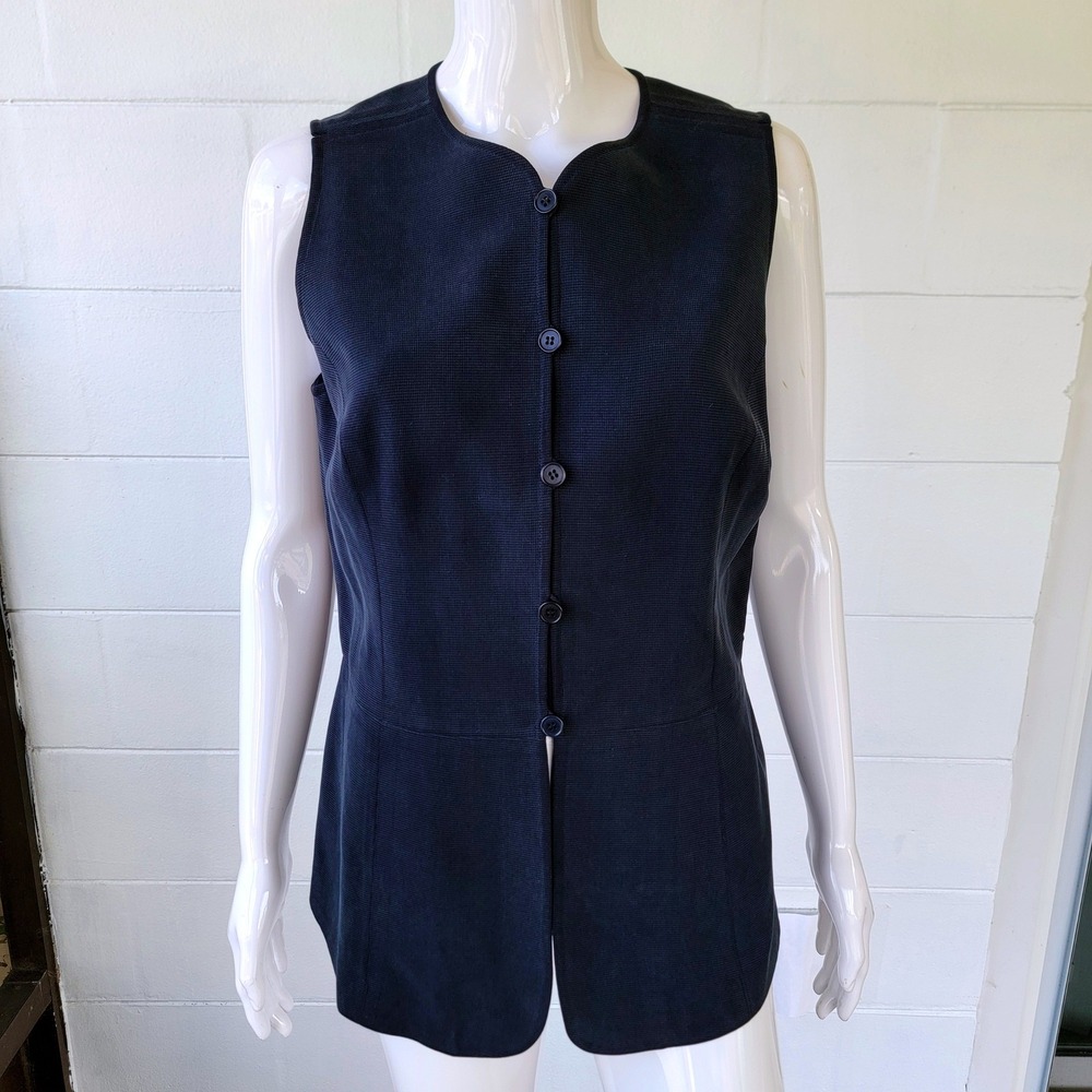 Ann Taylor Vintage 90s Silk Vest Navy Blue Women 12 Minimalist Quiet Luxury Chic